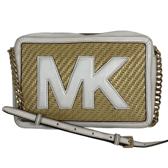 MICHAEL KORS Straw Python Capsule Small Women's Crossbody Handbag Optic White - Picture 1 of 11